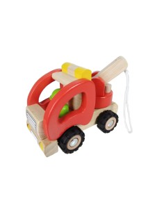 Camion-Grue en Bois Naturel avec Roues en Caoutchouc et Accessoires, Jouet pour Enfants.