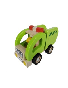Camion Poubelle en Bois Naturel avec Roues en Caoutchouc et Accessoires Jouet pour Enfants.