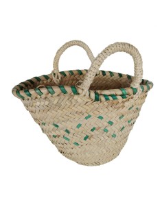 Sac de nacelle pour enfants en raphia avec décoration et poignée en corde, produit fait à la main.