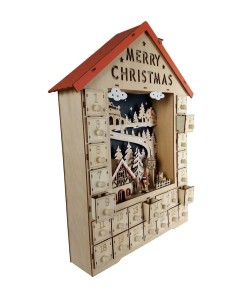 Calendario de Adviento de madera Iluminado con Decoración Invernal, Diseño Nórdico.