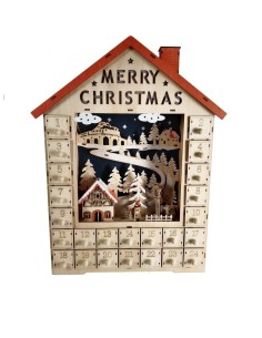 Calendrier de l'Avent en bois illuminé avec décoration hivernale, design nordique. 2