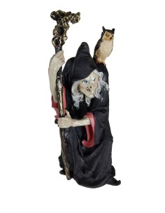 Bruja con Búho, Encanto Místico y Enigmático de Resina, Color Negro, Figura para Ambiente esotérico. 2