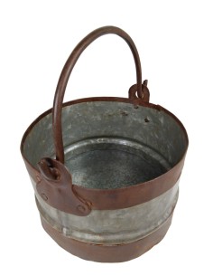 Cubo de Metal con Asa de Hierro, Recipiente de estilo Vintage y Rústico, ideal para decoraciones. 2