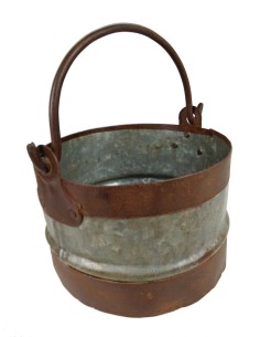 Cubo de Metal con Asa de Hierro, Recipiente de estilo Vintage y Rústico, ideal para decoraciones.