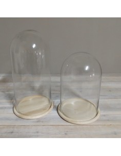 Large cloche en verre avec socle en bois pour exposer des objets décoratifs 2