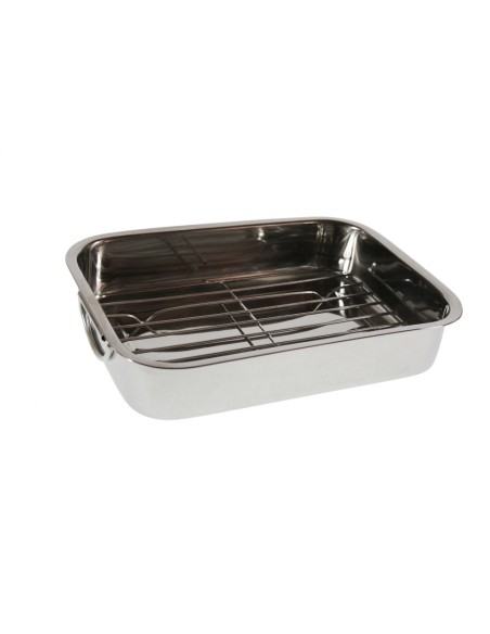 Bandeja rectangular para horno microondas con parrilla de acero inoxidable estilo clásico. Medidas: 6x30x20 cm.