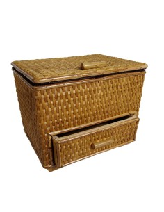 Costurero Grande de Mimbre Natural con Cajón Y Forro Interior Almacenamiento Labores de Costura.