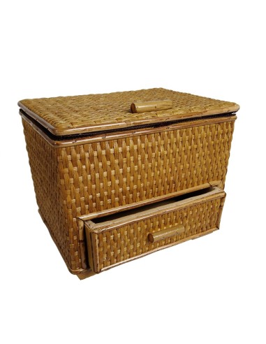 Costurero Grande de Mimbre Natural con Cajón Y Forro Interior Almacenamiento Labores de Costura.