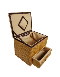 Costurero Grande de Mimbre Natural con Cajón Y Forro Interior Almacenamiento Labores de Costura. 2