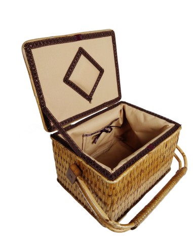 Grand panier à couture en osier avec poignée pour le rangement de la couture. Dimensions : 18x30x20 cm.