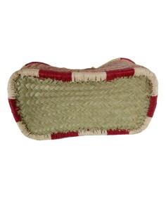 Panier à provisions avec anses en cuir, panier en raphia fait main, rouge, fermeture à bouton central. 2