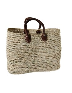 Cesta Hoja de Palma Natural y asa de cuero, ideal para la Playa, la Compra o para regalo.
