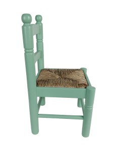 Chaise enfant en bois et assise en rotin vert, décoration pour chambre de garçon et cadeau original. 2