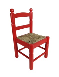 Silla infantil de madera y asiento de anea color rojo para niño niña regalo original