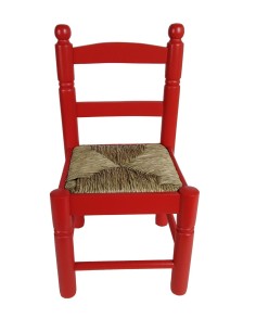 Silla infantil de madera y asiento de anea color rojo para niño niña regalo original 2