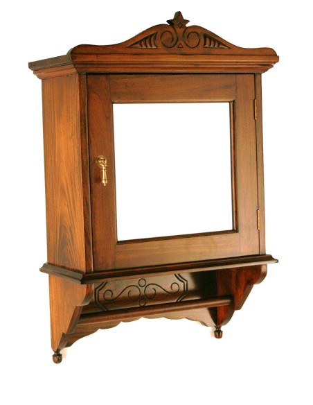 Espejo armario de madera de caoba y colgador. Medidas totales: 87x55x25 cm.