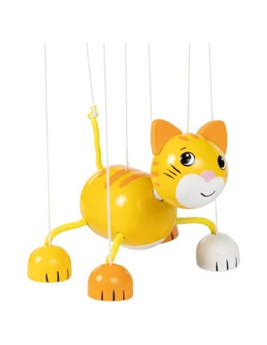 Marionnette à fils en bois en forme de chat, un jouet classique et traditionnel pour garçons et filles.