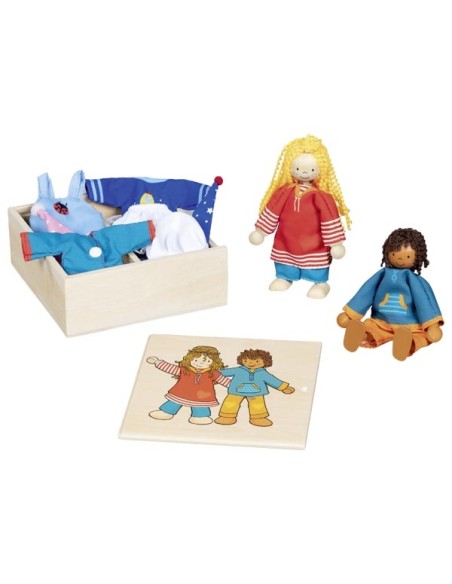 Caja de Ropa con Muñecos Articulados de Madera con Ropa Juego Infantil de Motricidad Fina.