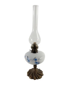 Lampe à huile en porcelaine avec base en métal et...