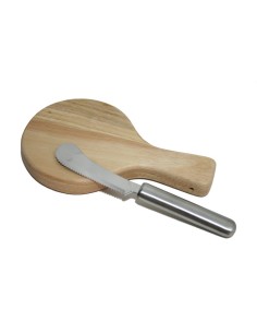 Planche à découper en bois avec couteau en acier inoxydable. Idéal pour servir des portions de fromage de manière élégante devan 2