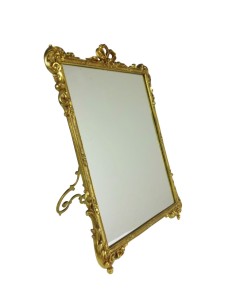 Miroir de courtoisie en laiton antique, pièce unique, style vintage et rustique.