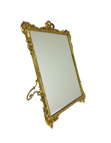 Miroir de courtoisie en laiton antique, pièce unique, style vintage et rustique.