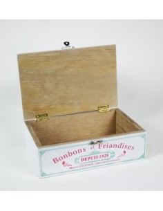 Caja de madera decorada con litografía  que nos evocan a tiempos pasados y de estilo vintage. Puedes guardar bombones, caramelos 2