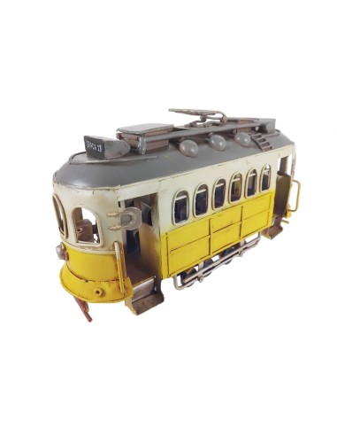 Tranvía 28 de Lisboa en metal color amarillo, estilo retro, vehículo para coleccionista y decoración hogar.