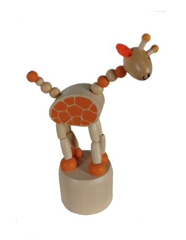 Girafe en bois de couleur bleue à presser jouet articulé pour la motricité. Dimensions : 18xØ4,5 cm.