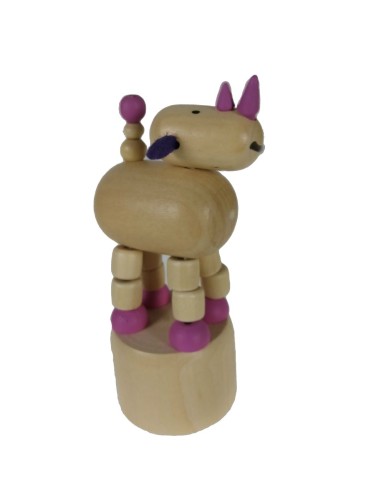 Rhinocéros articulé en bois, jouet traditionnel à presser, jeu d'adresse pour enfants.