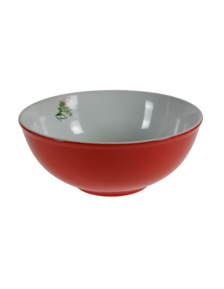 Ensaladera grande de porcelana color roja estilo vintage servicio de cocina mesa. Medidas: 9xØ23 cm.