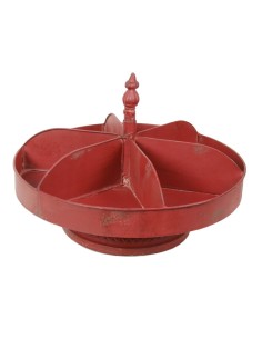 Centro de mesa o frutero metálico color rojo estilo vintage retro con separadores decoración hogar. Medidas: 25xØ35 cm.