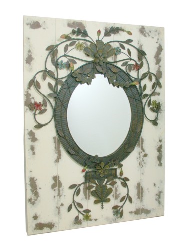Espejo de Pared de Madera y metal Color Negro, Estilo Industrial, Decoración para el Hogar.