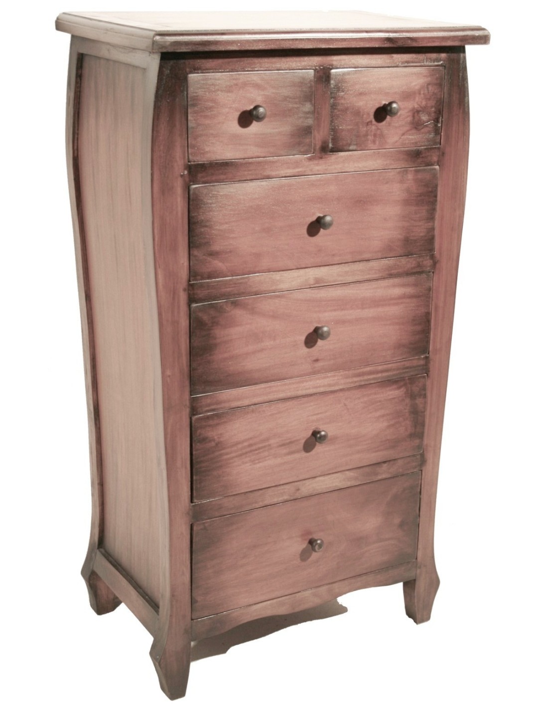 Coffre de six tiroirs en bois massif d'acajou oriental de style rustique décoratif pour le rangement dans n'importe quelle pièce