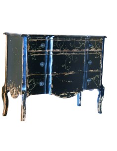 Cómoda Negra Envejecida de Color Negro con Tres Cajones Grandes de Madera maciza.