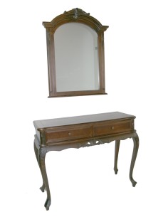 Conjunto de recibidor y espejo de madera con talla de estilo clásico
