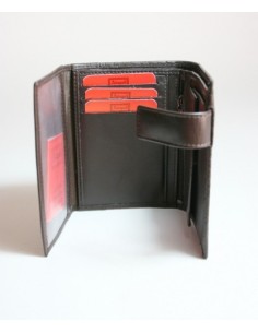  Cartera de hombre y monedero, billetera, tarjetero y departamentos Color morrón de Piel Vacuno, cierre botón. 2