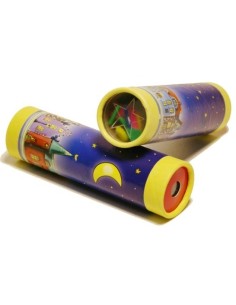 Caleidoscopio de cartón rígido con ilustración de estrellas en la ciudad juego educativo para niños. Medidas: 12xØ3,5 cm.
