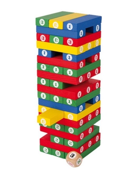 Torre de nombres de fusta. Mesures: 23x7,5x7,5 cm.