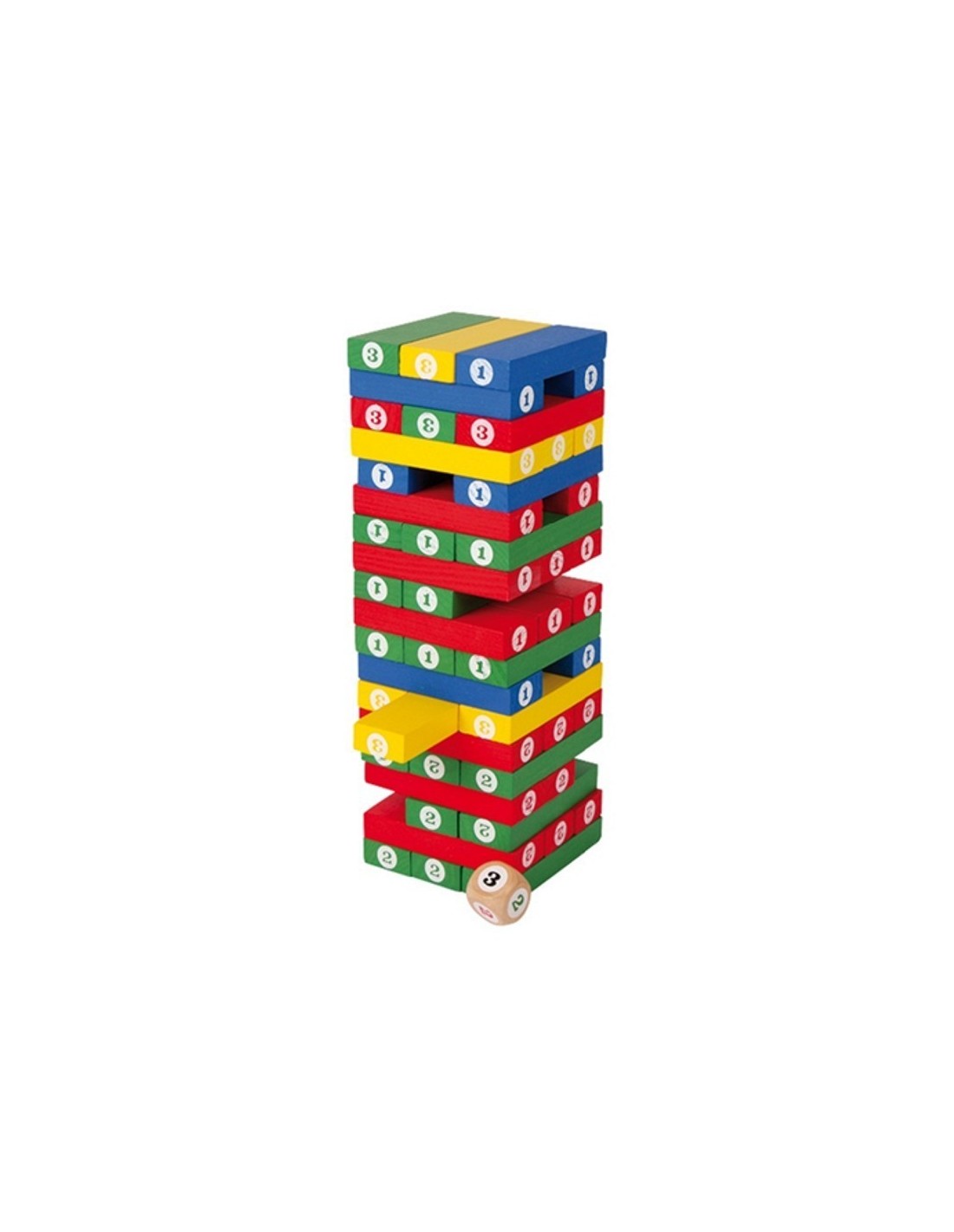Torre de números de madera. Medidas: 23x7,5x7,5 cm.