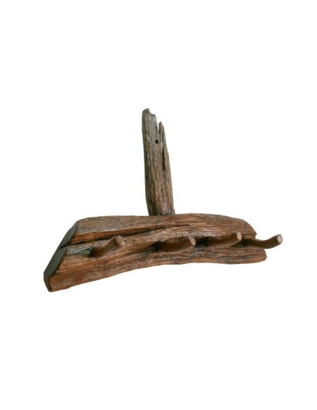 Colgador perchero de madera teka estilo primitivo. Medidas totales: 40x15x65 cm.