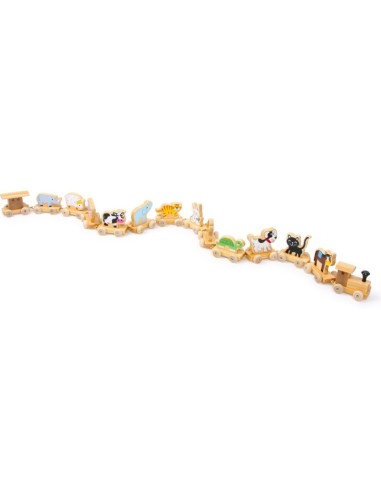 Train en bois extra long, chariots d'animaux et chiffres, jouet traditionnel
