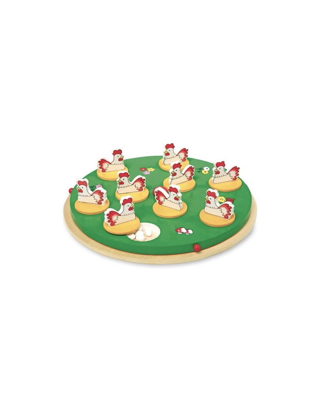 Joc de memòria 2-5 jugadors buscar el 5è ou joc de taula al tauler de fusta amb figures de gallines