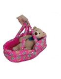 Cochecito de muñecas de color rosa plegable con bolsa y canasta carrito juguete de muñeca.