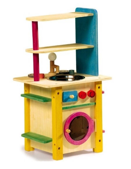 Cocina de juguete de madera para niños y niñas. Medidas totales: 50x26x26 cm.