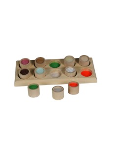 Memo táctil para palpar texturas en botes de madera juego de tacto para insertar juego tradicional. Medidas: 5x10x26 cm.