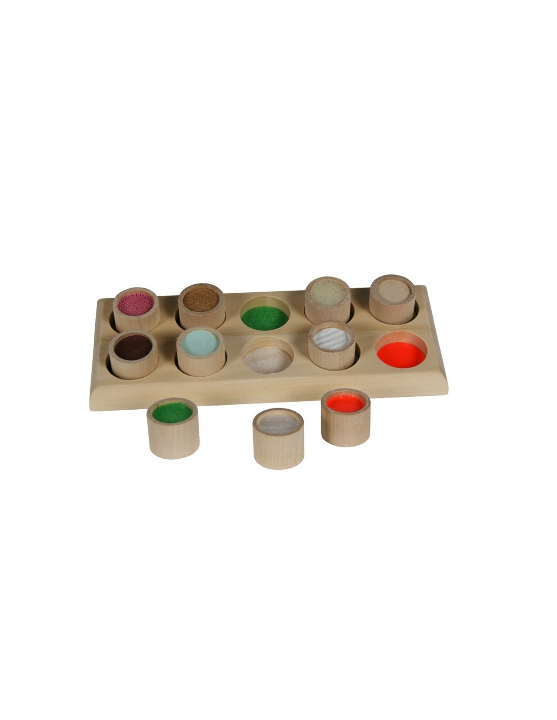 Memo táctil para palpar texturas en botes de madera juego de tacto para insertar juego tradicional