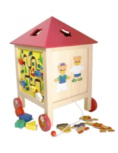 Capsa amb forma de casa de fusta i accessoris per encaixar joc de motricitat infantil 2