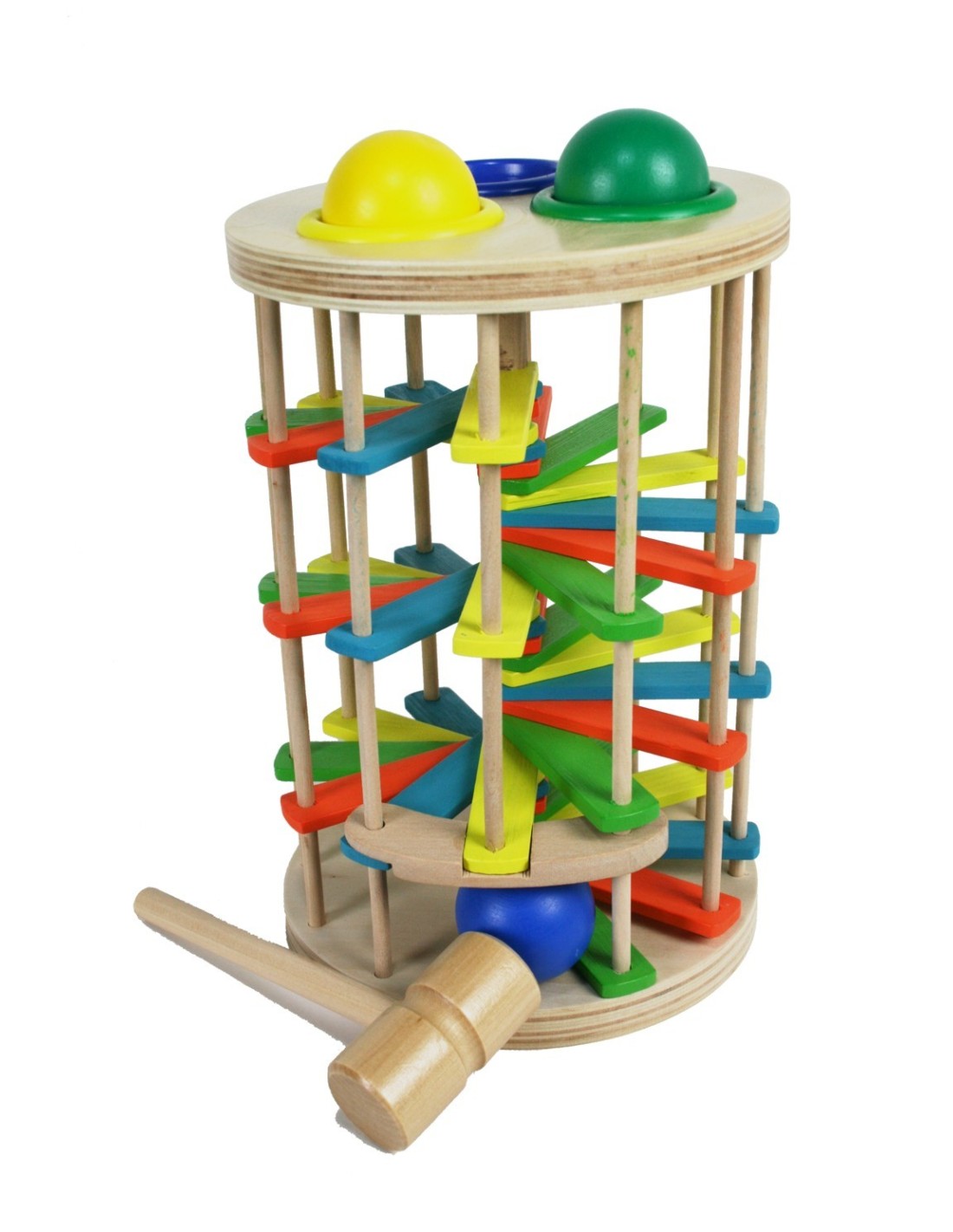 Torre con bolas de colores para de Golpear de Madera con martillo juego de coordinación visual-manual.