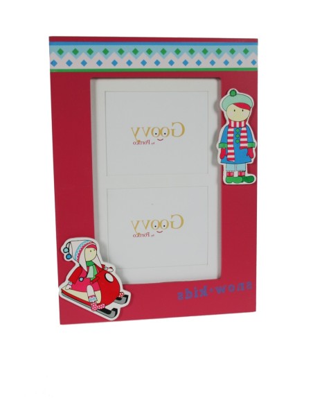 Porta foto infantil para dos fotografías de color rojo.